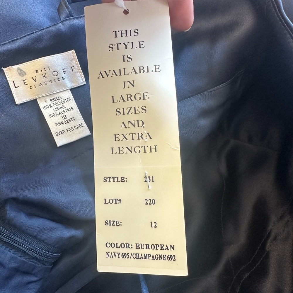 Bill Levkoff‎ NWT Navy Satin Maxi Dress with White Trim - Picture 4 of 6